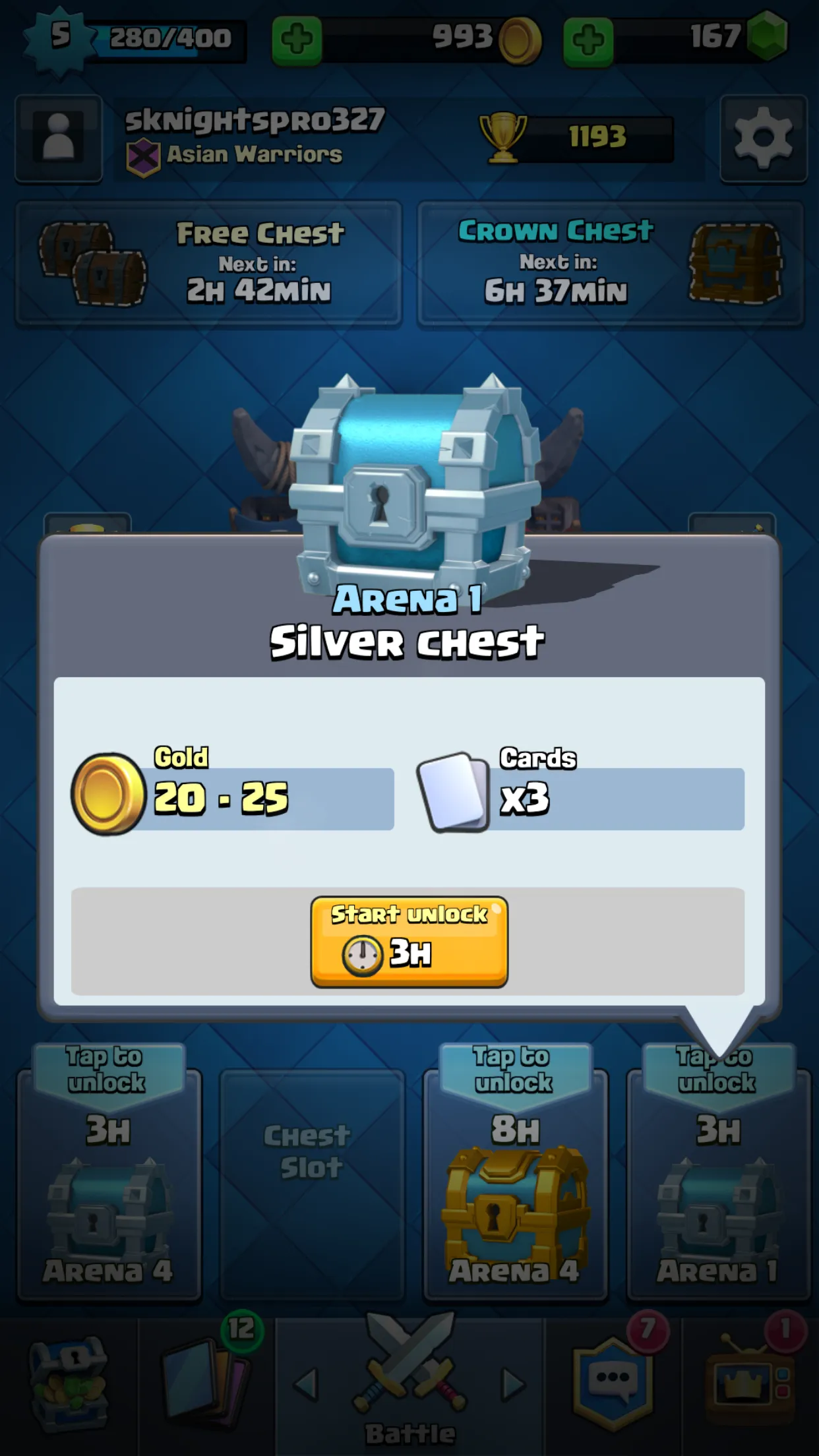 A 3 hour silver chest you get after training